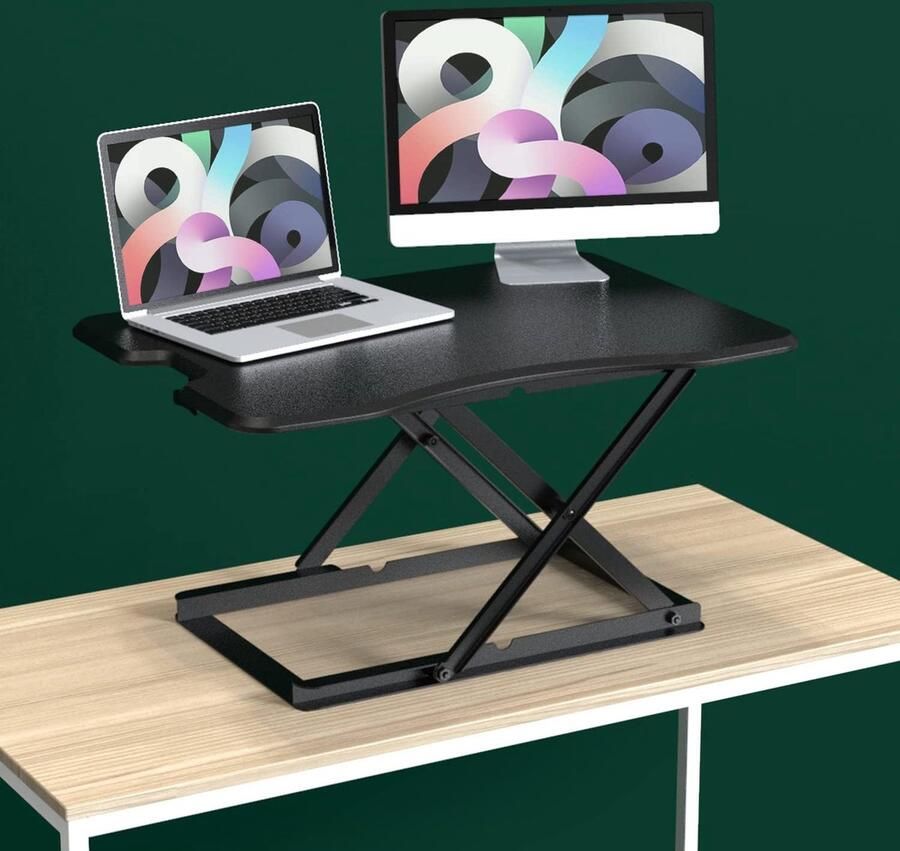 Bureauverhoger Stabureau 81x56 cm Gasveer bediening Ergonomisch Hoogte Verstelbaar Bureau Tafel Verhoger Zit Sta Werkplek Klaar voor Gebruik Ready to Use Zwart