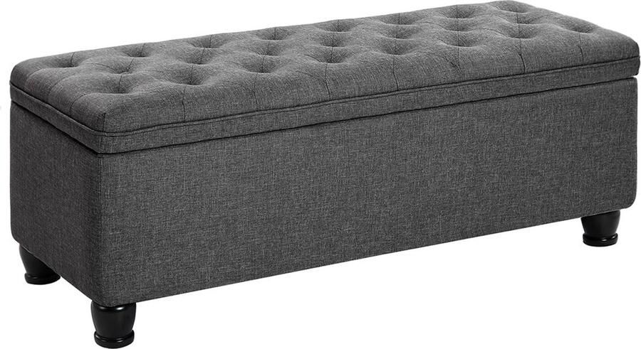 Rootz Living Rootz Button Getuft Opbergkruk Donkergrijs Poef Voetenbank met Opbergruimte MDF Schuim met hoge dichtheid 45 cm x 118 cm x 45 cm