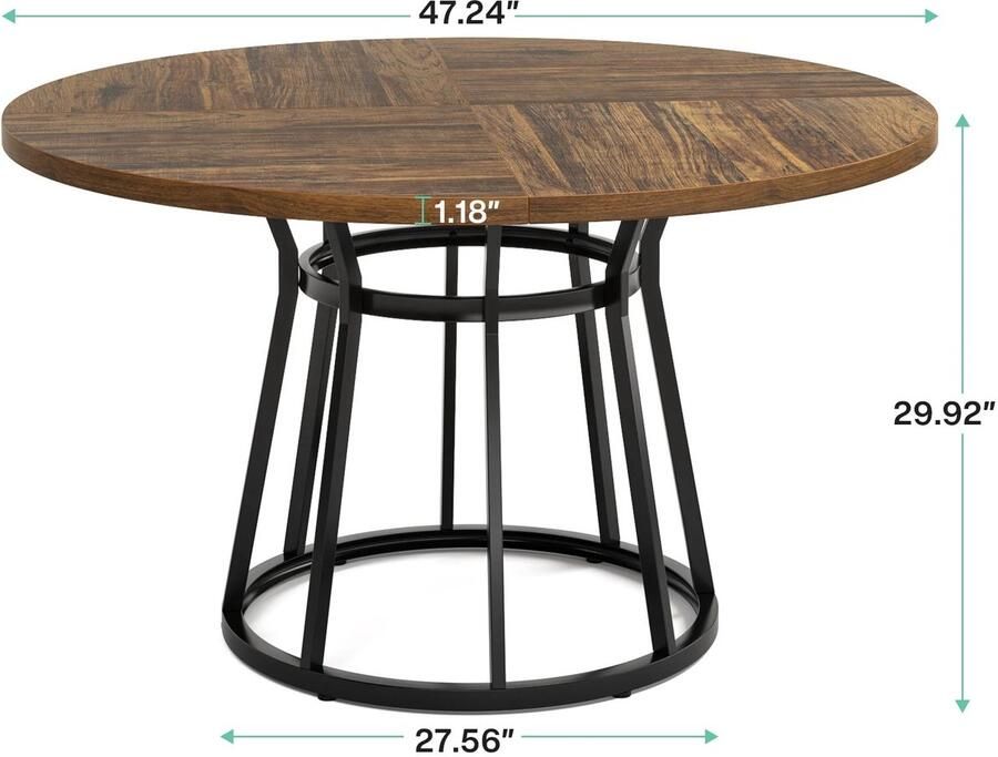 Buylin Eetkamertafel Rond Eetkamertafel Industrieel Eettafel Rond Eettafels 4 Personen Houten Tafelblad Metalen Onderstel 119 9×119 9×75 9cm