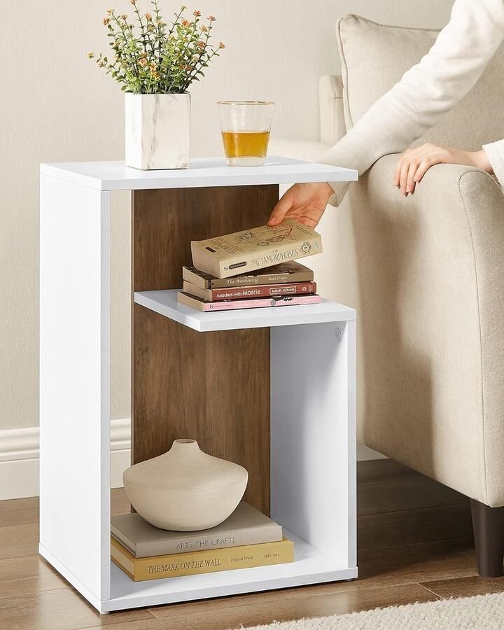 By Barkhuis bijzettafel wit Verticaal of horizontaal Modern model Open nachtkastje G vormige plank 60 cm hoog