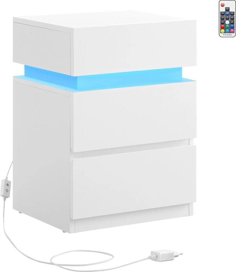 By Barkhuis Nachtkastje met Led verlichting Nachtkastjes modern nachtkastje 33 5 x 40 x 55 cm wit