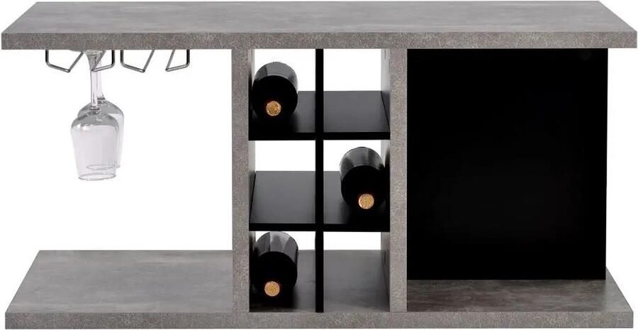 ByLoesje Salontafel met Wijnrek Woonkamer Grijs (95x55x45cm) Bekerhouder- Verwijderbare opslagruimte Modern