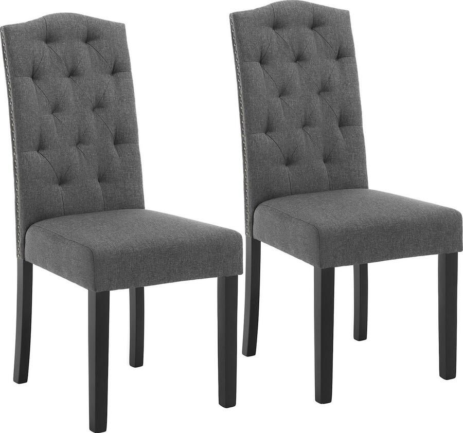 ByLoesje Set van 2 stuks Fluweel Linnen Eetkamerstoelen Donker Grijs Scandinavisch Gestoffeerd Hoge Rug Ergonomisch Modern