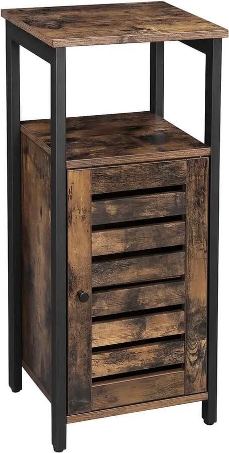 ByLoesje Woonkamerkastje Industrieel Nachtkastje Rustiek Bruin Hout Metalen Poten Woonkamer 3 Planken 1 Deur 37x30x81 cm