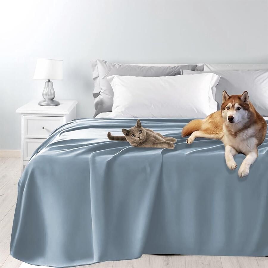 Byour3 – Bedsprei SUPER waterdichte bedbeschermer vlekbestendig voor tweepersoonsbed eenpersoonsbed anti-schimmel anti-huisdierhaar katten honden huisdieren kinderen wasbare deken (lichtblauw eenpersoonsbed)