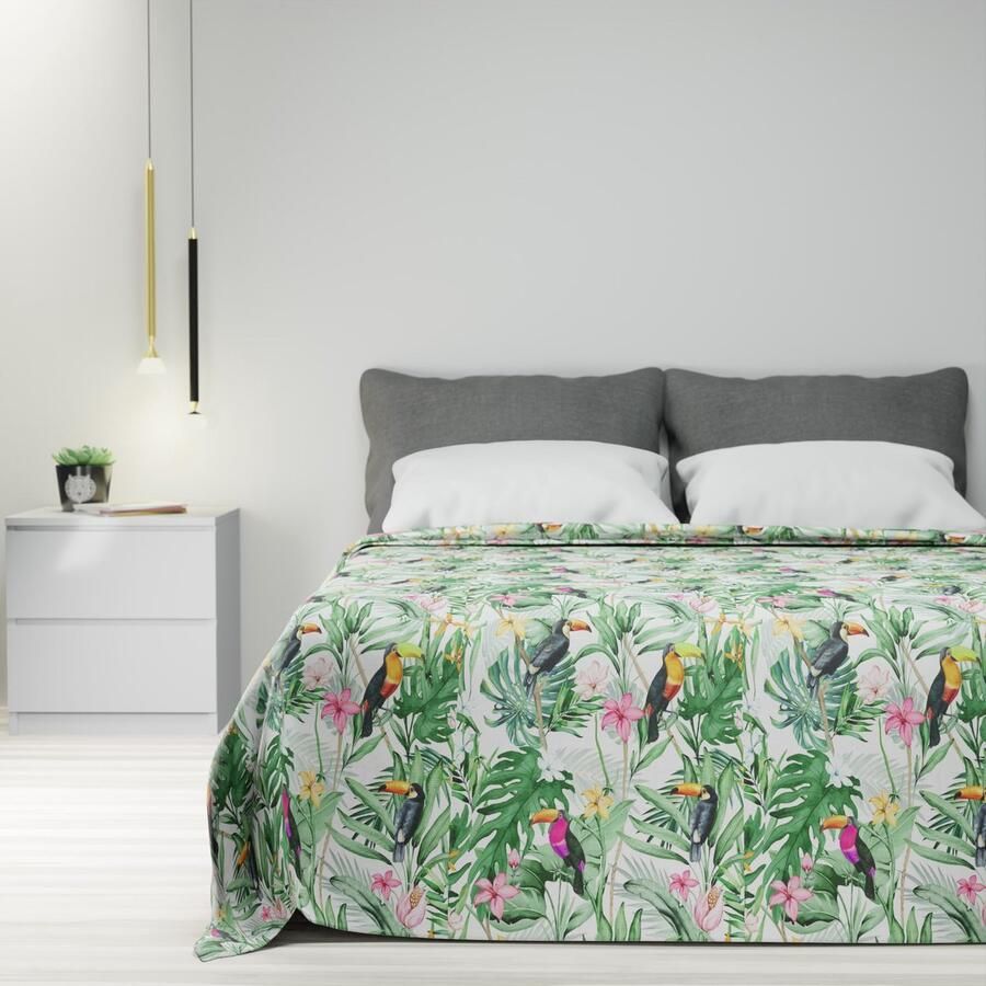 Byour3 Bedsprei van katoenmix tweepersoonsbed eenpersoonsbed queensize bedsprei lentedeken decoratieve deken zomerdeken multifunctioneel kleurrijk gewatteerd duurzaam wasbaar (tropische toekan queensize)