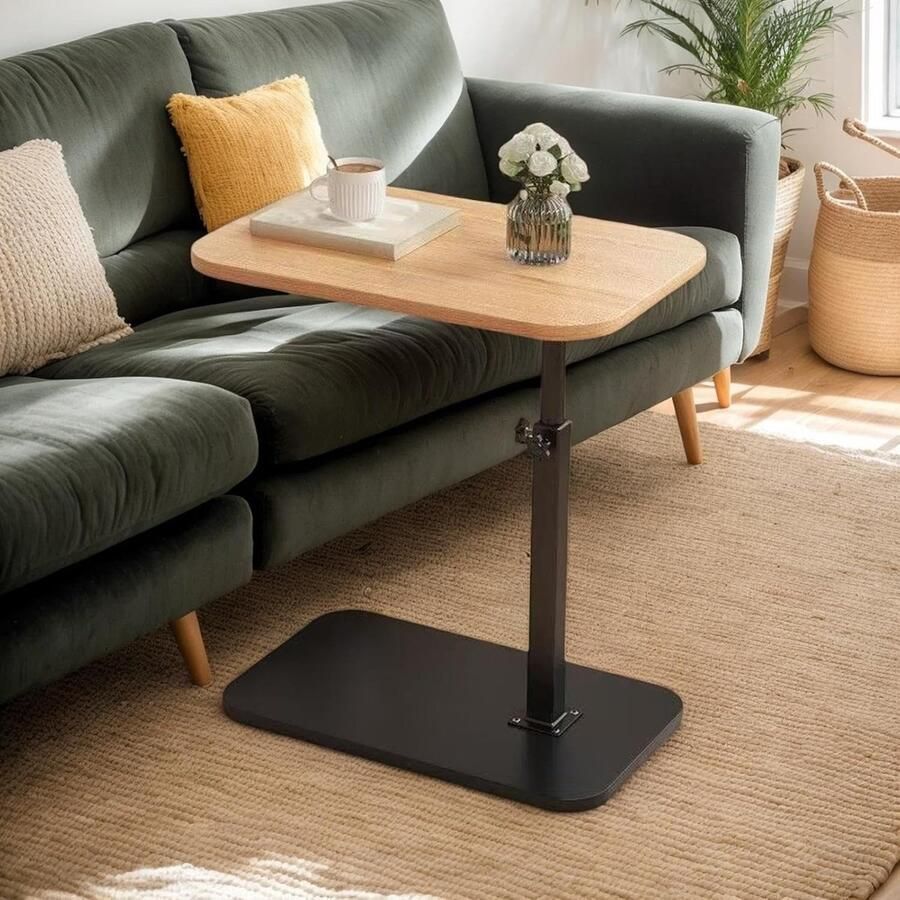 C End Table Rotating End Table C-Shaped End Table Small Side Table Sofa Table Living Couch Side Table 360 Degree Rotating Small Space End Table Living Room Side Table Bedside End Table