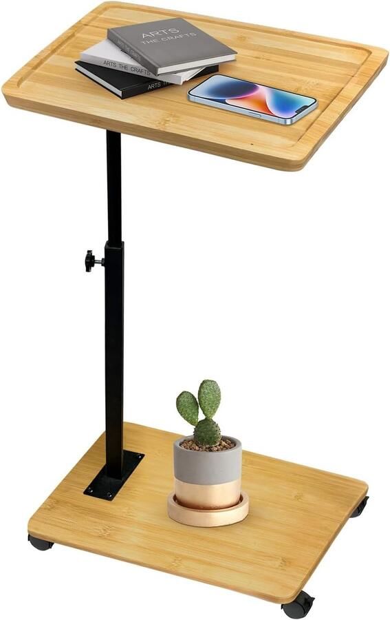 C-vorm bijzettafel in hoogte verstelbaar bamboehout en metaal