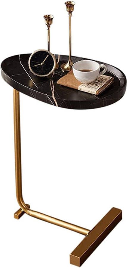 C-vorm houten tafel Minimalistische bijzettafel met gouden frame Perfect voor kleine ruimtes Slaapbank Woonkamer Slaapkamer (zwart)