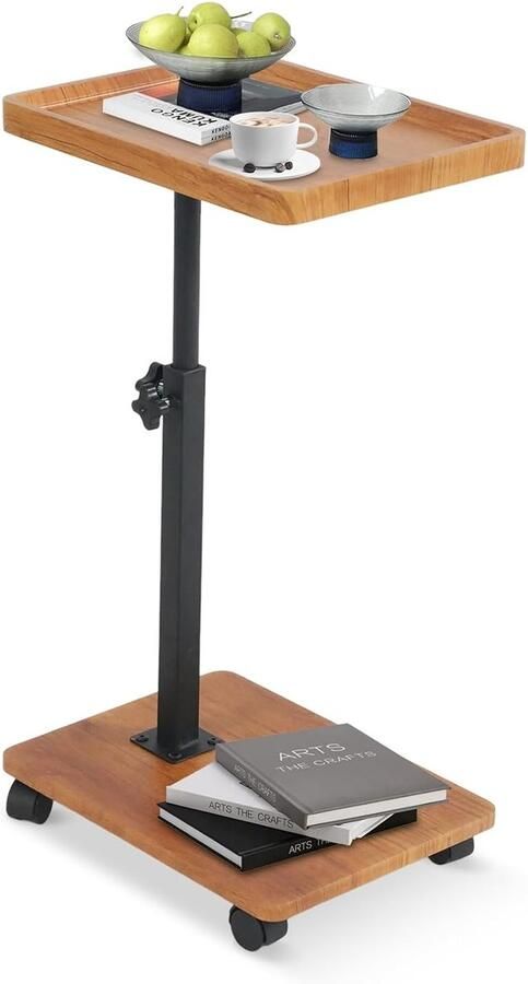 C-vormige bijzettafel 360° draaibaar hoogte verstelbaar 1 stuk staal en hout 30x40x80 cm