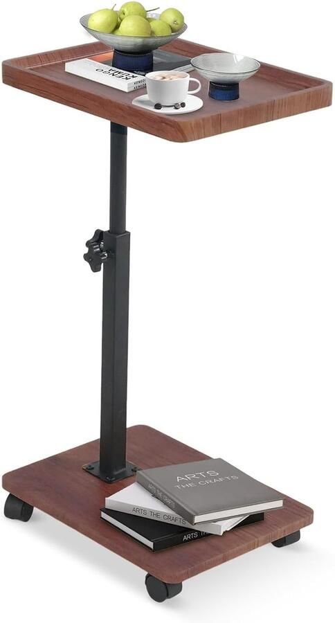 C-vormige bijzettafel 360° draaibaar in hoogte verstelbaar 1 stuk staal en hout 30 cm x 40 cm x 80 cm