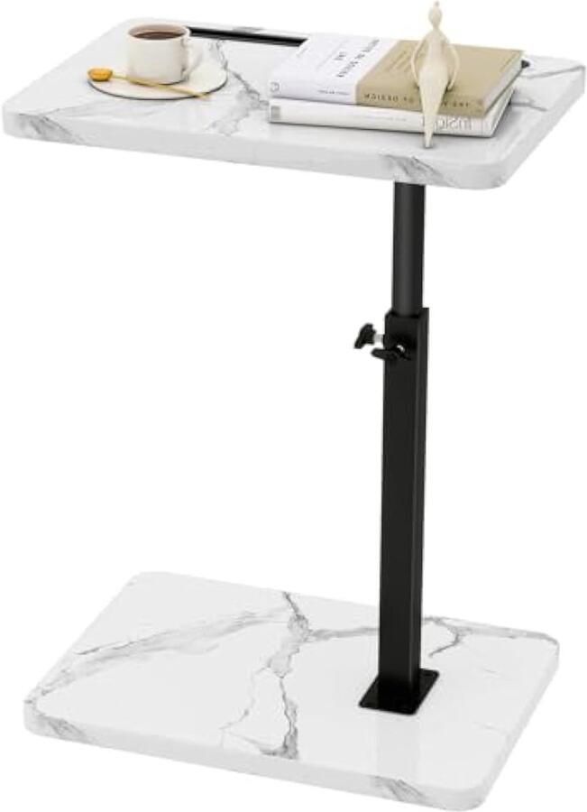 C-vormige bijzettafel 360° draaibare in hoogte verstelbare eindtafel voor kleine ruimtes met sleuf voor telefoon en tablet moderne kleine koffietafel voor bank bed zwart en wit TVT003BW