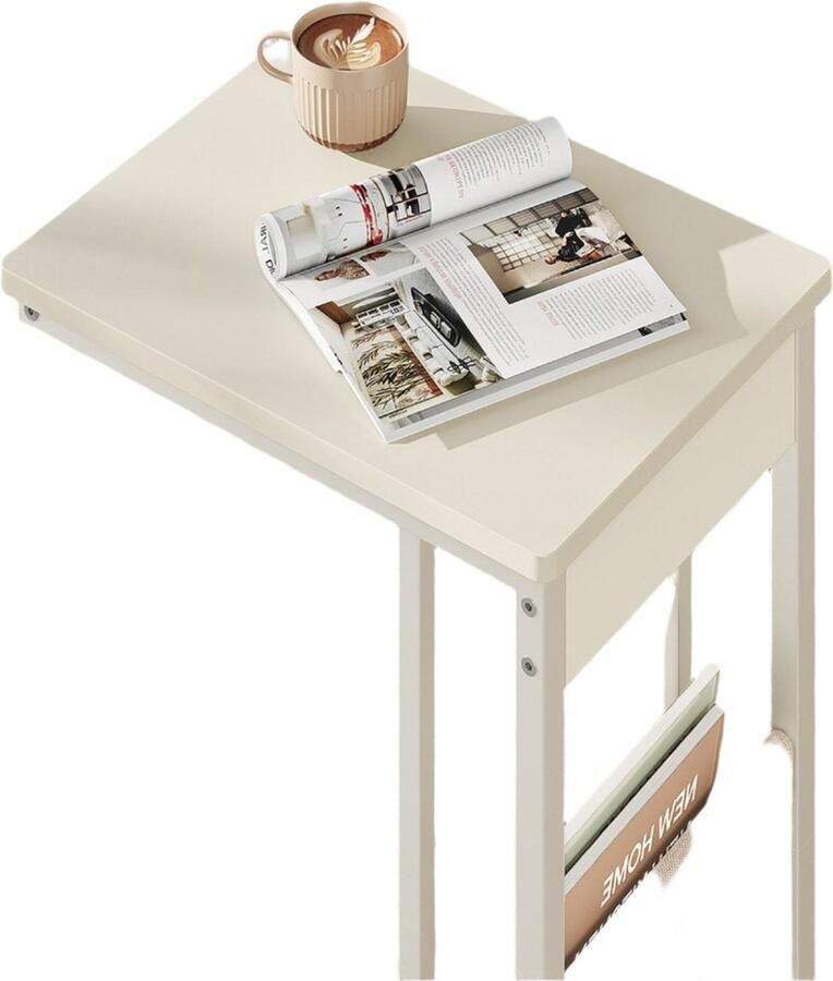 C-vormige bijzettafel accenttafel met opbergtas 30 x 40 x 62 cm Wit