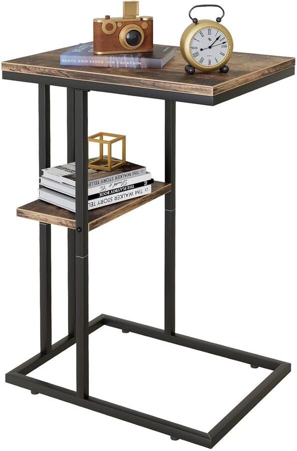 C-vormige bijzettafel Ergonomisch ontwerp 1 stuk Hout en metaal 15 6 x 11 8 x 23 4 inch