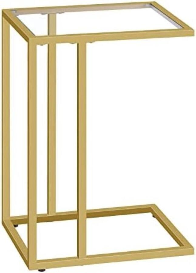C-vormige bijzettafel gehard glas gouden bijzettafel onder banktafel kleine koffiesnacktafel voor kleine ruimtes Laptop eindtafel voor woonkamer nachtkastje metalen frame