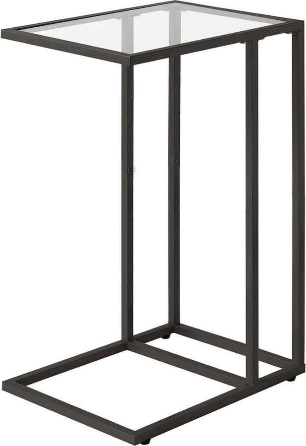 C-vormige bijzettafel gehard glas snackbank bijzettafel metalen frame smalle banktafel voor woonkamer slaapkamer moderne stijl 40 × 30 × 63 cm zwart