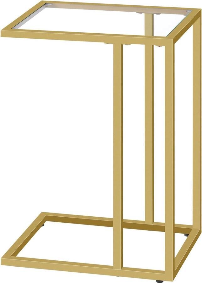 C-vormige Bijzettafel Gouden accent Geschikt voor kleine ruimtes Gehard glas Metalen frame