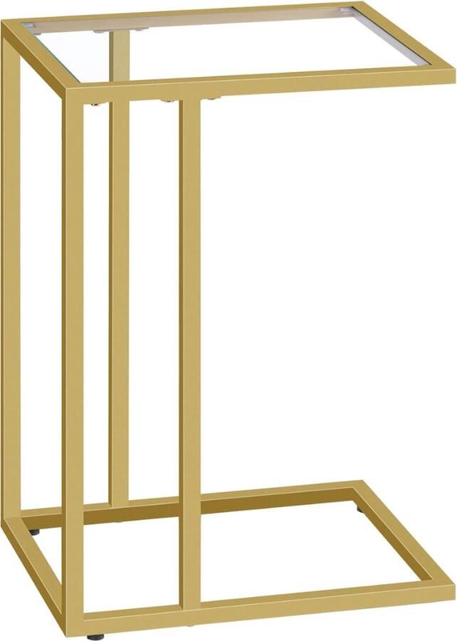 C-vormige bijzettafel gouden glazen bijzettafel onder banktafel kleine koffiesnacktafel voor kleine ruimte bank bijzettafel laptoptafel met metalen frame nachtkastje woonkamer goud