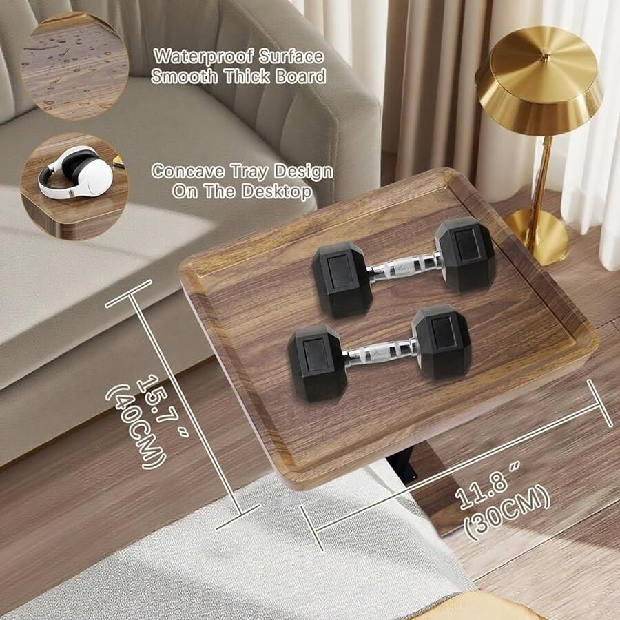 C-vormige bijzettafel hoogte verstelbaar hout en metaal