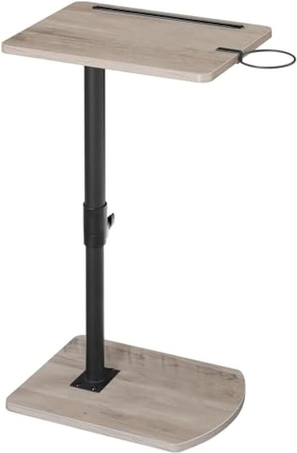 C-vormige bijzettafel in hoogte verstelbaar van 45 5 78 cm 360° draaibaar salontafel met bekerhouder en gleuf voor onder de bank of bed in Greige en Zwart EBG 34 SF 01