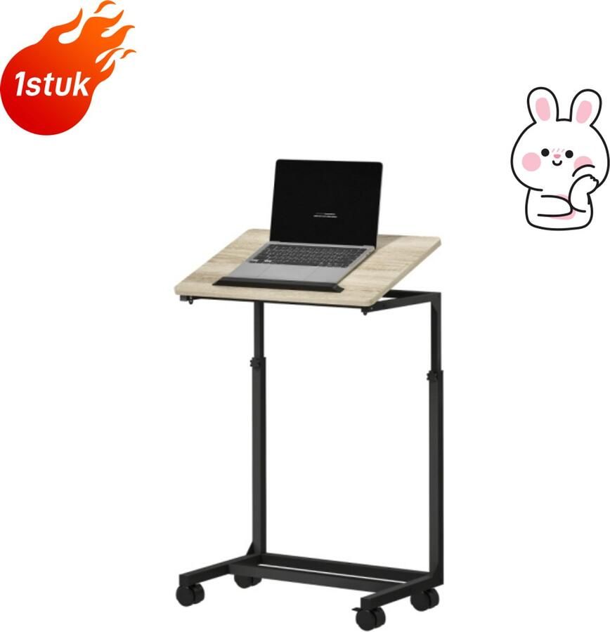 C-vormige bijzettafel in hoogte verstelbare salontafel op wielen banktafel laptoptafel voor kleine ruimtes woonkamers 55 x 36 x 62 5-82 5 cm wit 1 st