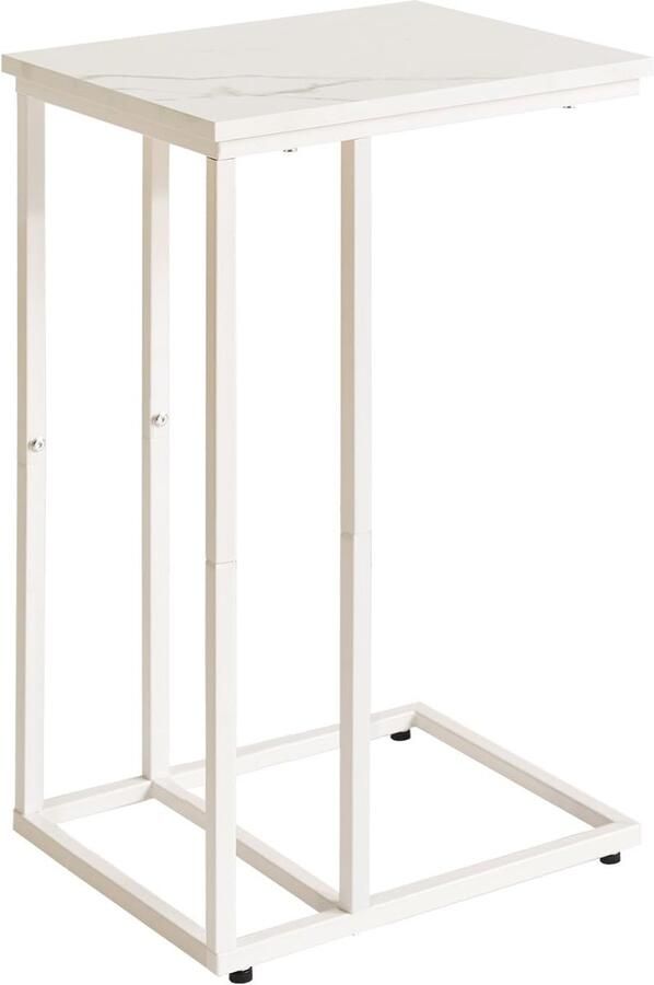 C-vormige bijzettafel – Kleine multifunctionele tafel voor bank en bed laptoptafel nachtkastje 40x30x63 cm faux marmer + wit