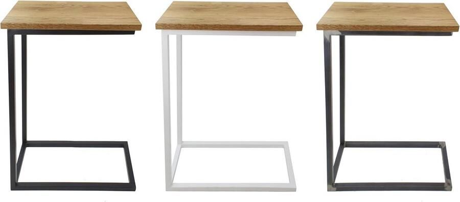 C-vormige Bijzettafel Laptoptafel van Metaal en Hout Salontafel met Praktische Legplank Nachtkastje