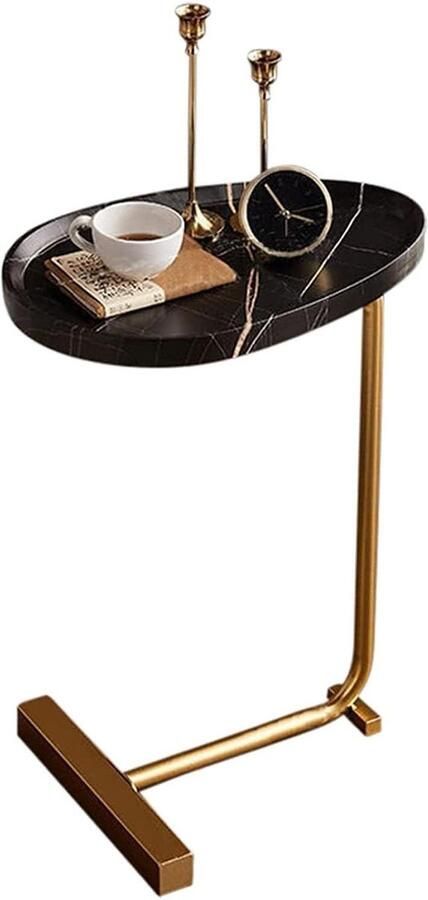 C-vormige bijzettafel met gouden frame perfect voor kleine ruimtes zwart