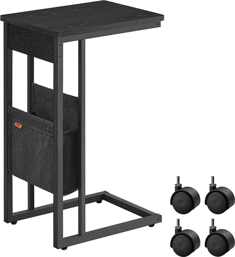 Woon Wereld C-vormige bijzettafel met opbergtas in ebbenhoutzwart