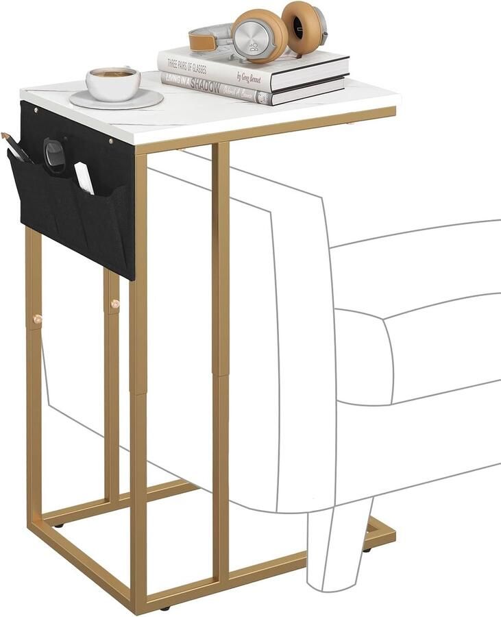 C-vormige bijzettafel met opbergtas veelzijdig en stijlvol wit