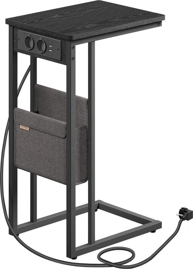 C-vormige bijzettafel met USB en stopcontacten Compacte salontafel voor kleine ruimtes