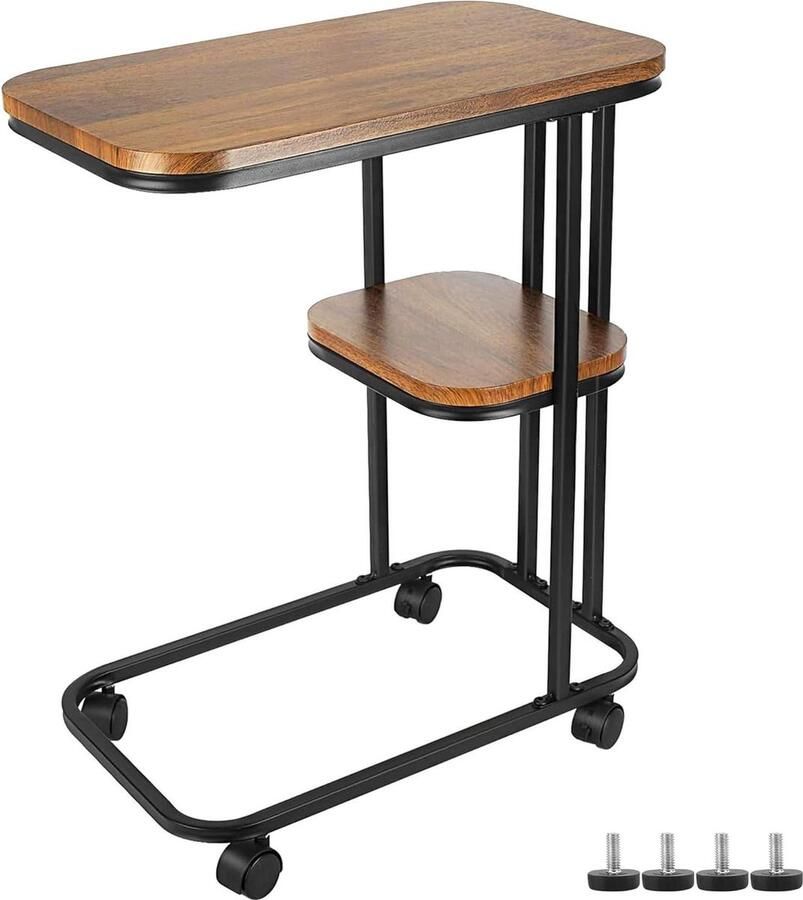 C-vormige bijzettafel met wieltjes industrieel design bijzettafel bank met metalen frame kleine bijzettafels voor woonkamer slaapkamer en balkon Bijzettafel