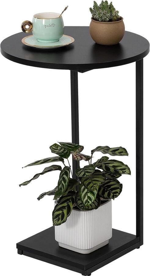 C-vormige bijzettafel moderne kleine salontafel voor woonkamer en slaapkamer 40x40x60cm zwart