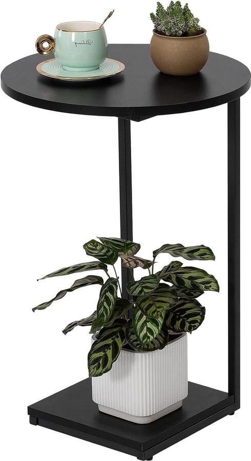 C-vormige bijzettafel moderne sofa-bijzettafel voor woonkamer slaapkamer balkon 40×40×60cm zwart