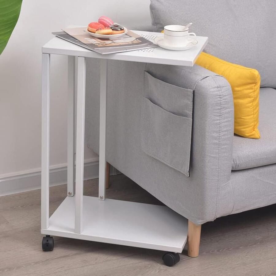 C-vormige bijzettafel multifunctioneel 1 stuk zwart wit metaal 30 x 48 x 67 cm