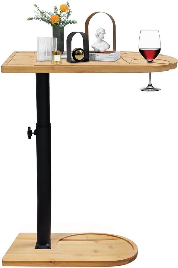 C-vormige bijzettafel multifunctioneel hoogte verstelbaar 1 stuk bamboe