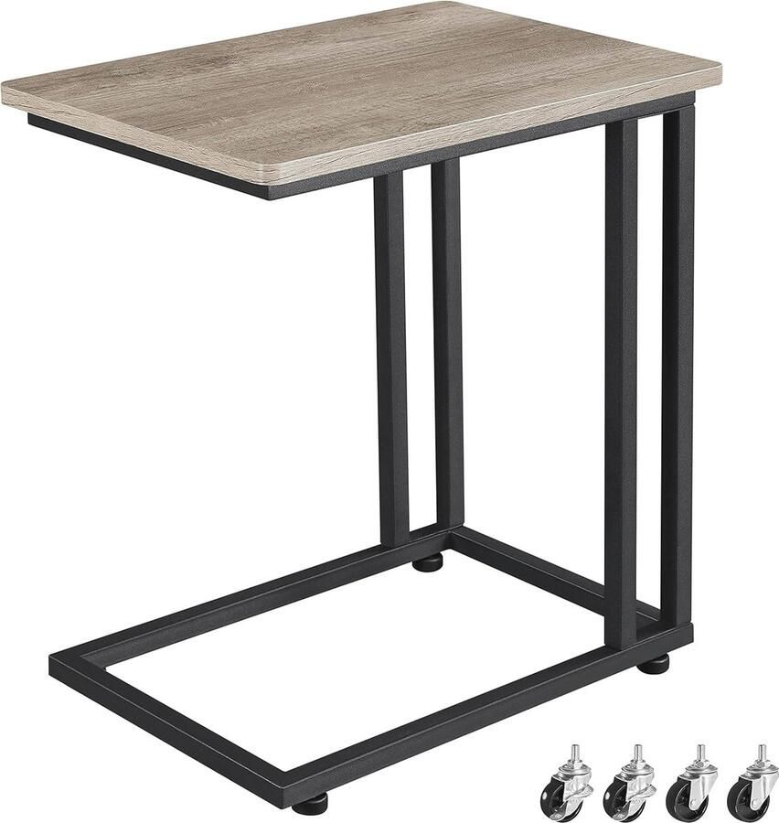 C-vormige bijzettafel op wielen mobiele koffietafel voor woonkamer industrieel design ruimtebesparend & multifunctioneel 50 x 35 x 59 5 cm grijs