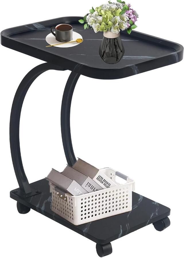 C-vormige bijzettafel praktisch en stijlvol 1 stuk hout en staal