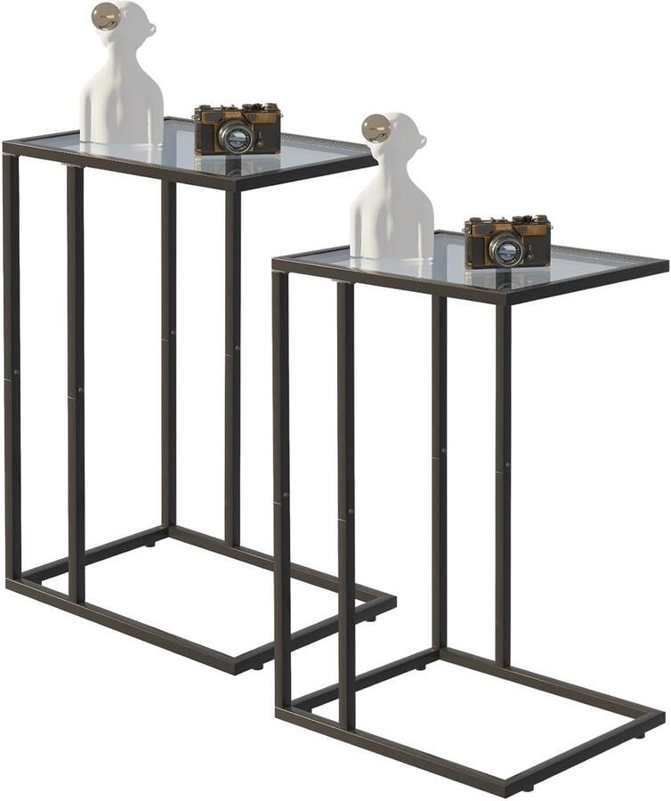 C-vormige bijzettafel ruimtebesparend en veelzijdig 1 stuk glas en metaal 39 6 x 29 7 x 59 4 cm