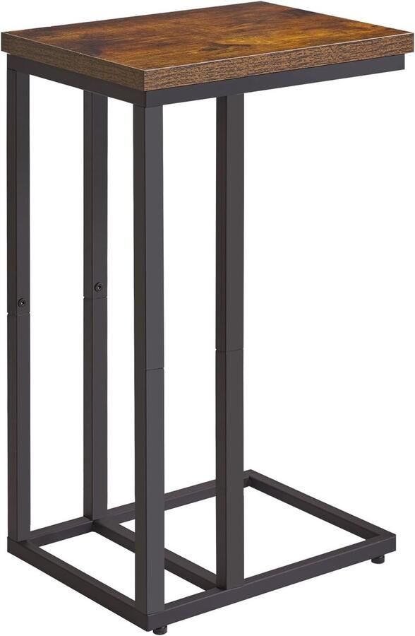 C-vormige bijzettafel – Salontafel en sofatafel met stalen frame compact design voor woonkamer en slaapkamer rustiek bruin + zwart