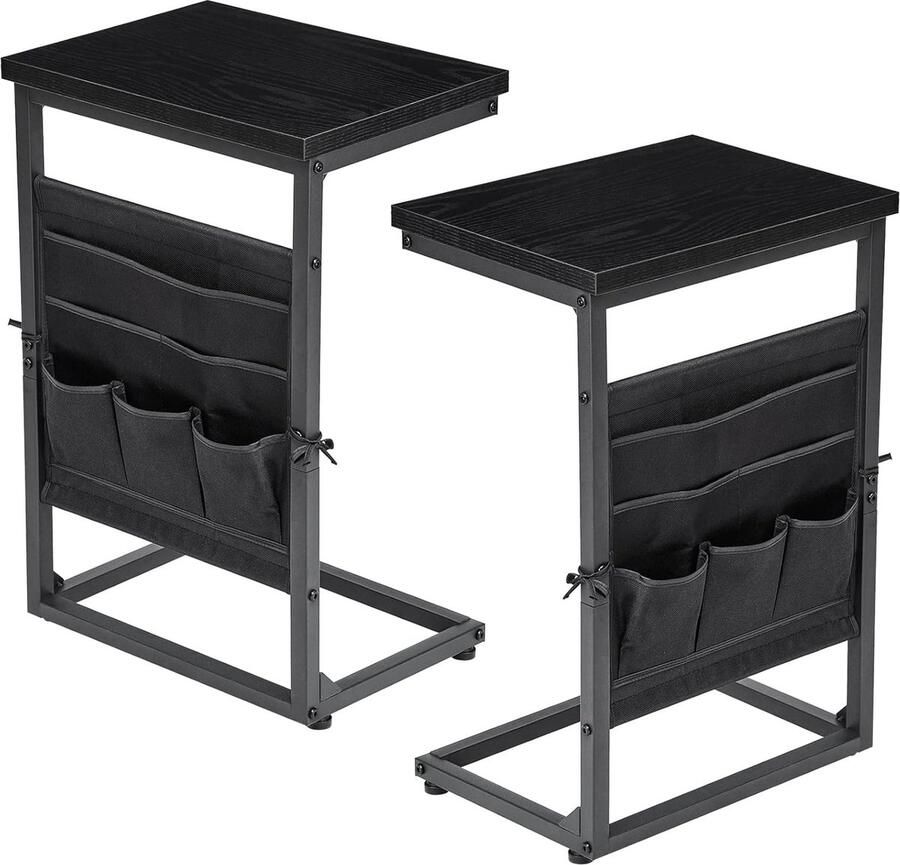 C-vormige Bijzettafel Set Functionele Koffietafel 2 Stuks Zwart en Hout