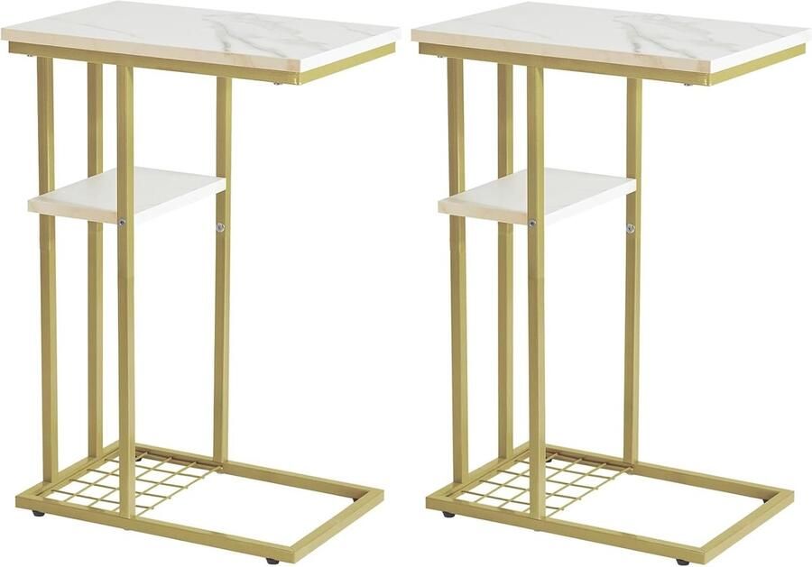 C-vormige bijzettafel set industriële stijl 2 stuks wit goud