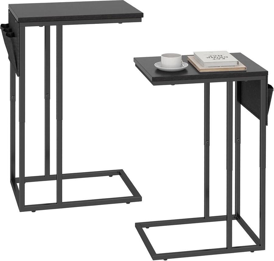 C-vormige bijzettafel set modern en multifunctioneel 2 stuks zwart