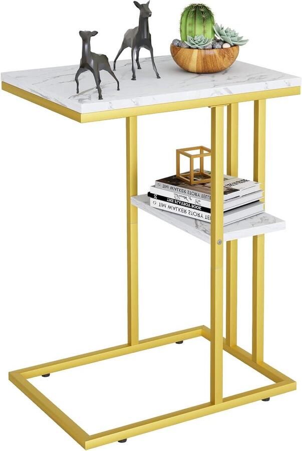 C-vormige bijzettafel multifunctioneel 1 stuk zwart metalen frame