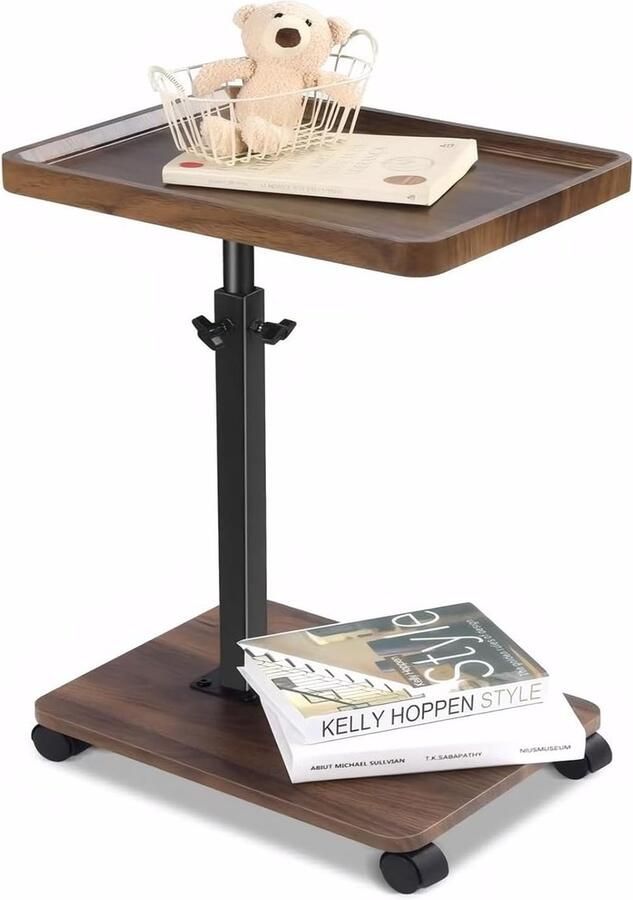 C-vormige Houten Bijzettafel Verstelbaar en Mobiel 1 stuk Bruin Hout 45-80 cm