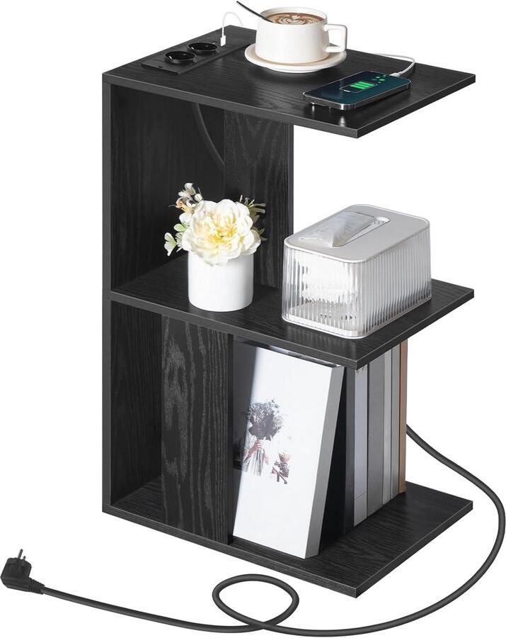 C-Vormige Salontafel met Laadstation en LED-sensorlicht voor Ruimtebesparende Oplossingen