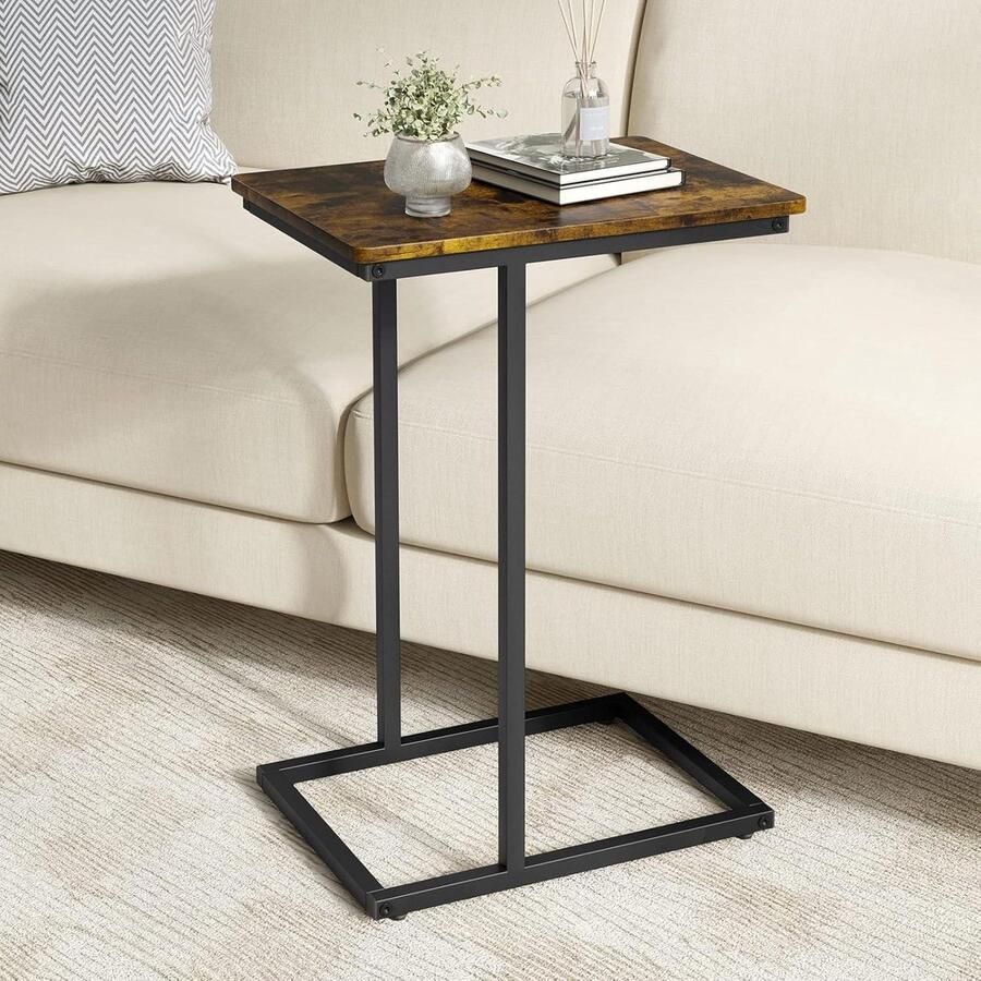 C-vormige sofa bijzettafel industriële stijl voor woonkamer en kantoor metalen frame anti-kras tafelpoten rustiek design
