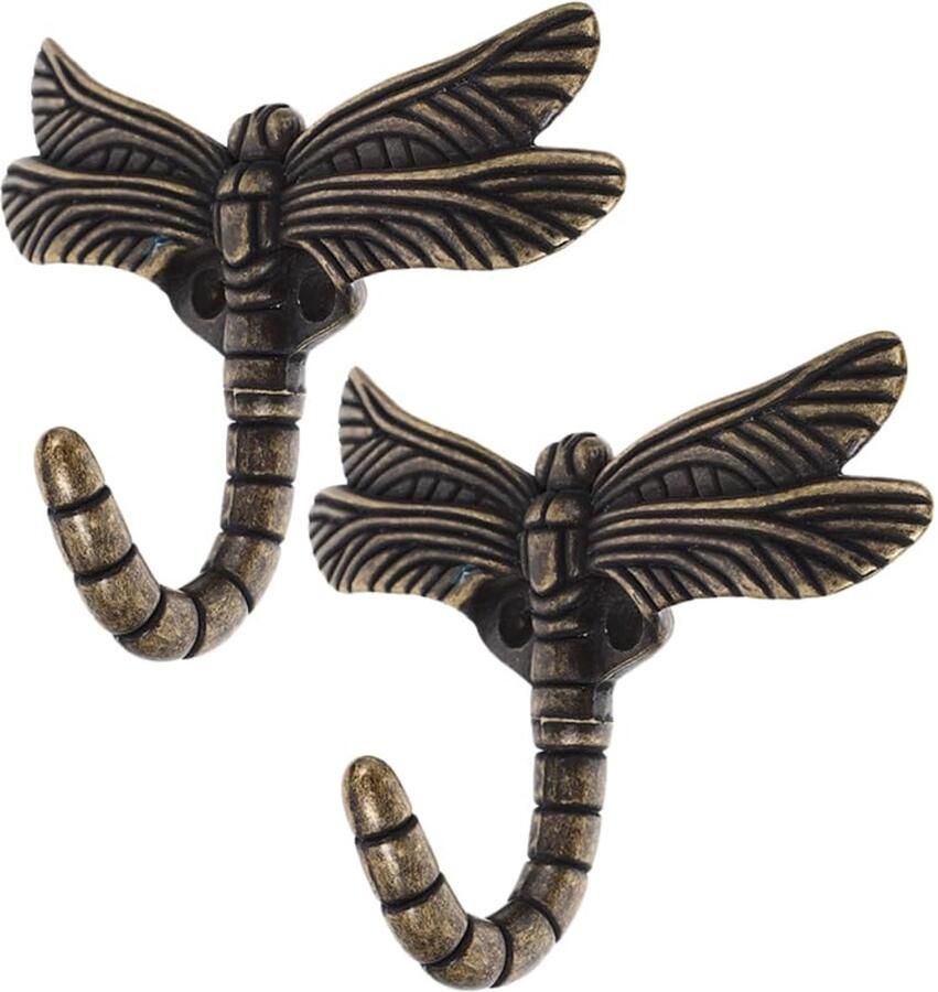 Cabilock 2 stuks vintage kapstokhaken wandkapstok Libelle wandhaken gemaakt van zinklegering voor keuken badkamer hoeden tassen en sleutels antieke ornamenten barok zwart