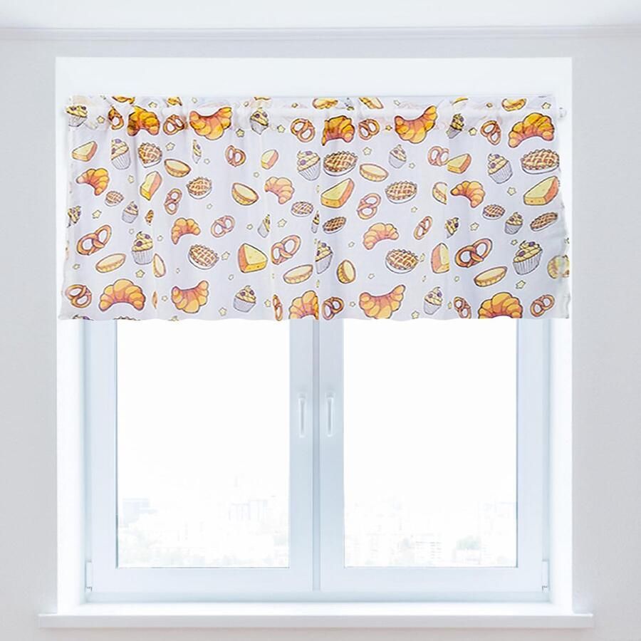 Cabinet Curtain Short Curtain Kitchen Curtain Cartoon Printing Bread Pattern Curtain 39.4x19.7in (W x H) for Bedroom Kitchen Cabinet Decorative