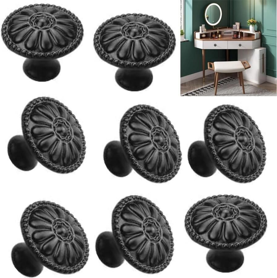 Cabinet Door Handle 8 Pieces Vintage Cabinet Knobs Furniture Knobs 30mm with Screws Chic Drawer Knobs Black Antique Handles Drawer Knots en Decoratie